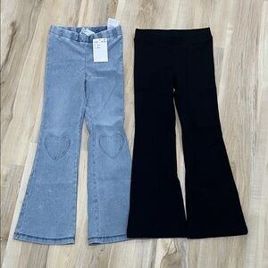 NWT 2 Pack H&M Girl’s Flare Leggings 5-6 Y Black and Denim Blue Hearts Pants
